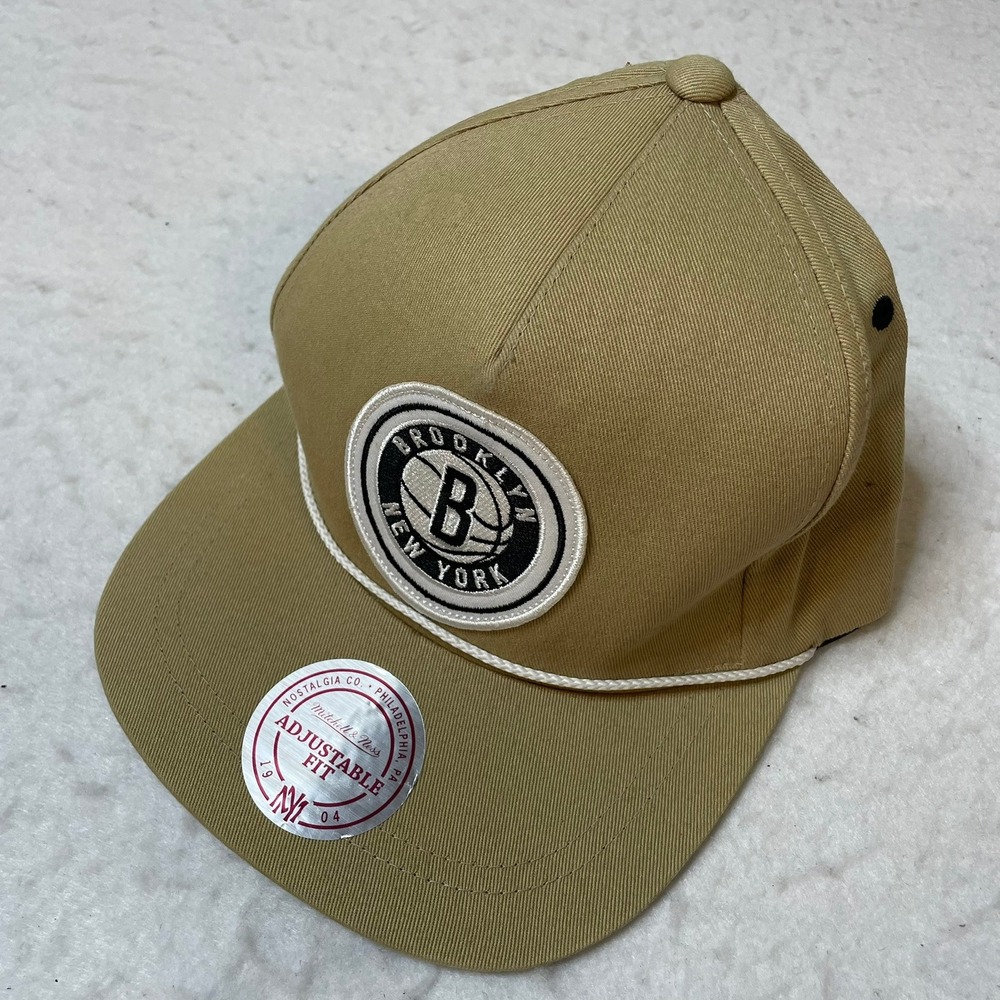 Mitchell Ness Brooklyn Nets Snapback Hat Tan‎ Adjustable Fit NBA Basketball
